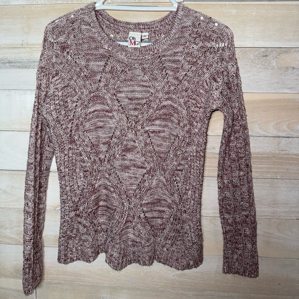 ohmg! Maroon/White Marled Open Knit Sweater Size Small